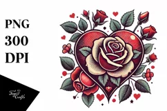 Retro Heart with Roses PNG Product Image 1
