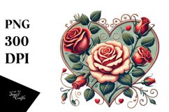 Retro Heart with Roses, PNG Product Image 1