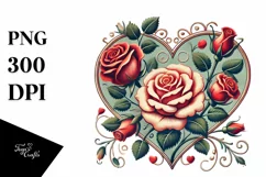 Retro Heart with Roses, PNG Product Image 1