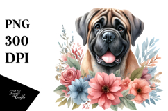 Watercolor Mastiff Floral Frame | Clipart Product Image 1
