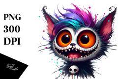 Enthusiastic Spooky Cat Watercolor PNG Product Image 1