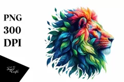 Vibrant Lion with Plant Leaves, PNG Product Image 1