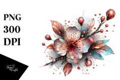 Detailed Cherry Blossom | Watercolor Splash Clipart Product Image 1