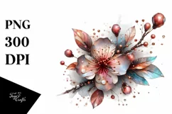 Detailed Cherry Blossom | Watercolor Splash Clipart Product Image 1