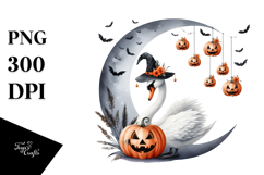Watercolor Swan Halloween Moon PNG Product Image 1