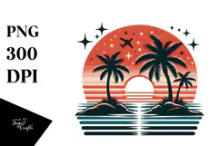 Retro Tropical Island Sunset PNG Product Image 1