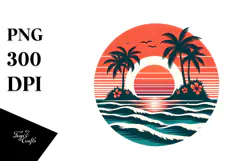 Retro Tropical Island Sunset PNG Product Image 1