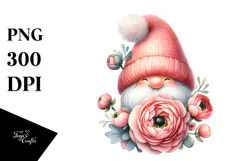 Watercolor GNOME with Ranunculus PNG Product Image 1