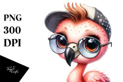 Cool Flamingo with Hat and Sunglasses PNG Product Image 1