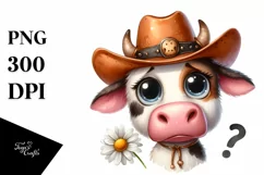 Watercolor Cow with Hat and Daisy Clipart Product Image 3