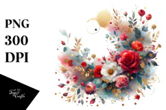 Colorful Floral Frame with Red Roses PNG Product Image 1