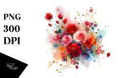 Colorful Red Roses Floral Frame PNG Product Image 1
