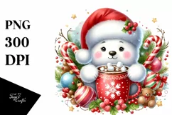 Cute Little Polar Bear with Santa Hat PNG Product Image 1