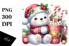 Little Polar Bear with Santa Hat, Transparent PNG Product Image 1