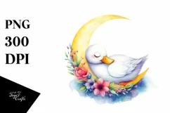 Vibrant Watercolor Whimsical Duck Sleeping on the Moon Product Image 3