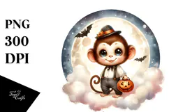 Retro Baby Monkey in Halloween Costume, Transparent PNG Product Image 1
