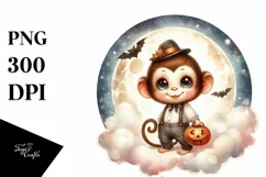 Retro Baby Monkey in Halloween Costume, Transparent PNG Product Image 3