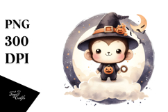 Cute Retro Monkey Halloween PNG Product Image 1