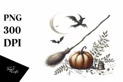Vintage Haloween Image with Broomstick PNG Product Image 3