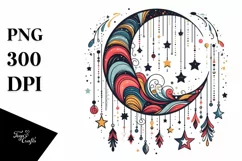 Colorful Retro Half Moon with Sunflowers Clipart PNG Product Image 3