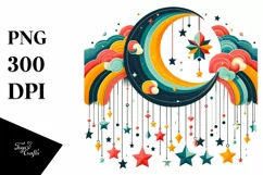 Colorful Whimsical Half Moon Clipart PNG Product Image 1