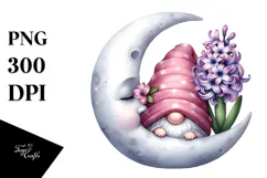 Cute Gnome with Hyacinth Moon PNG Product Image 1