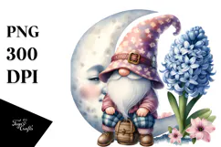 Cute Gnome with Hyacinth Moon PNG Product Image 1