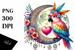 Adorned Parrot Sitting on Moon PNG Product Image 1
