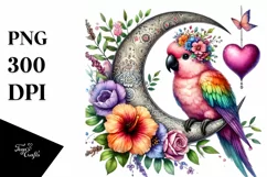 Adorned Parrot on Moon with Heart PNG Product Image 1