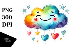 Simple Smiling Cloud with Hearts, PNG Product Image 1