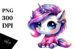 Colorful Unicorn with Big Eyes, PNG Product Image 1