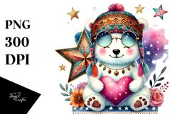 Colorful Polar Bear Sitting on Star PNG Product Image 1