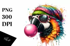 Quirky Colorful Parrot Blowing Chewing Gum | Clipart Product Image 3