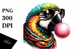 Quirky Colorful Parrot Blowing Chewing Gum | Clipart Product Image 3