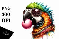 Quirky Colorful Parrot Blowing Chewing Gum | Clipart Product Image 1
