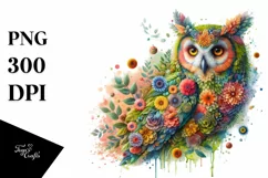Vibrant Watercolor Owl PNG Product Image 1