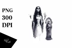 Vintage Haloween Scene with Corpse Bride PNG Product Image 1