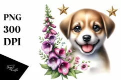 Cute Babydog Smiling with Foxglove Product Image 1