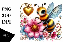 Colorful Bee Sitting on Flower PNG Product Image 1