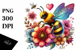 Colorful Bee Sitting on Flower PNG Product Image 1
