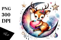 Colorful Deer Sitting on Half Moon PNG Product Image 1