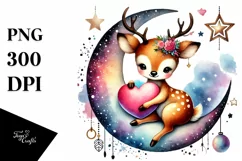 Colorful Deer Sitting on Half Moon PNG Product Image 1