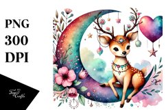 Colorful Deer Sitting on Half Moon PNG Product Image 1