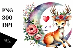 Colorful Deer Sitting on Half Moon PNG Product Image 1