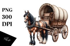 Watercolor Vintage Horse Wagon PNG Product Image 3