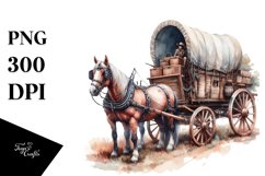 Watercolor Vintage Horse Wagon PNG Product Image 3