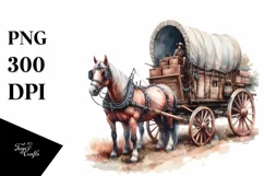 Watercolor Vintage Horse Wagon PNG Product Image 3