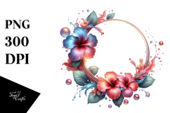 Shiny Hibiscus Frame, Watercolor PNG Product Image 1