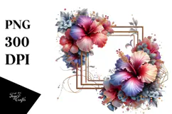 Shiny Hibiscus Frame, Watercolor PNG Product Image 1