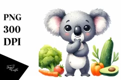 Koala Standing Vegetables Big Eyes Goofy Smile Caricature Product Image 1
